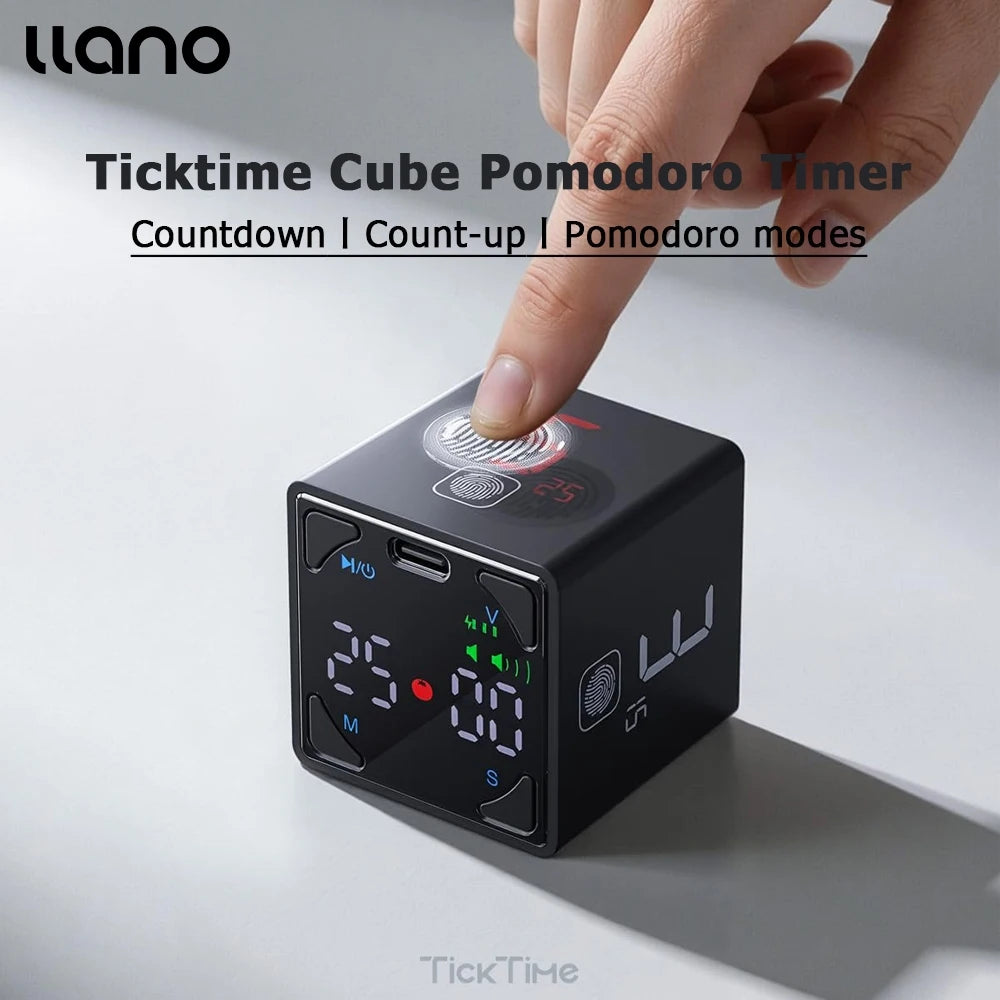 Llano Ticktime Pomodoro Timer Cube - Boost Productivity with Silent Alerts, Vibration, and Adjustable Sounds, Perfect for ADHD and Task Management