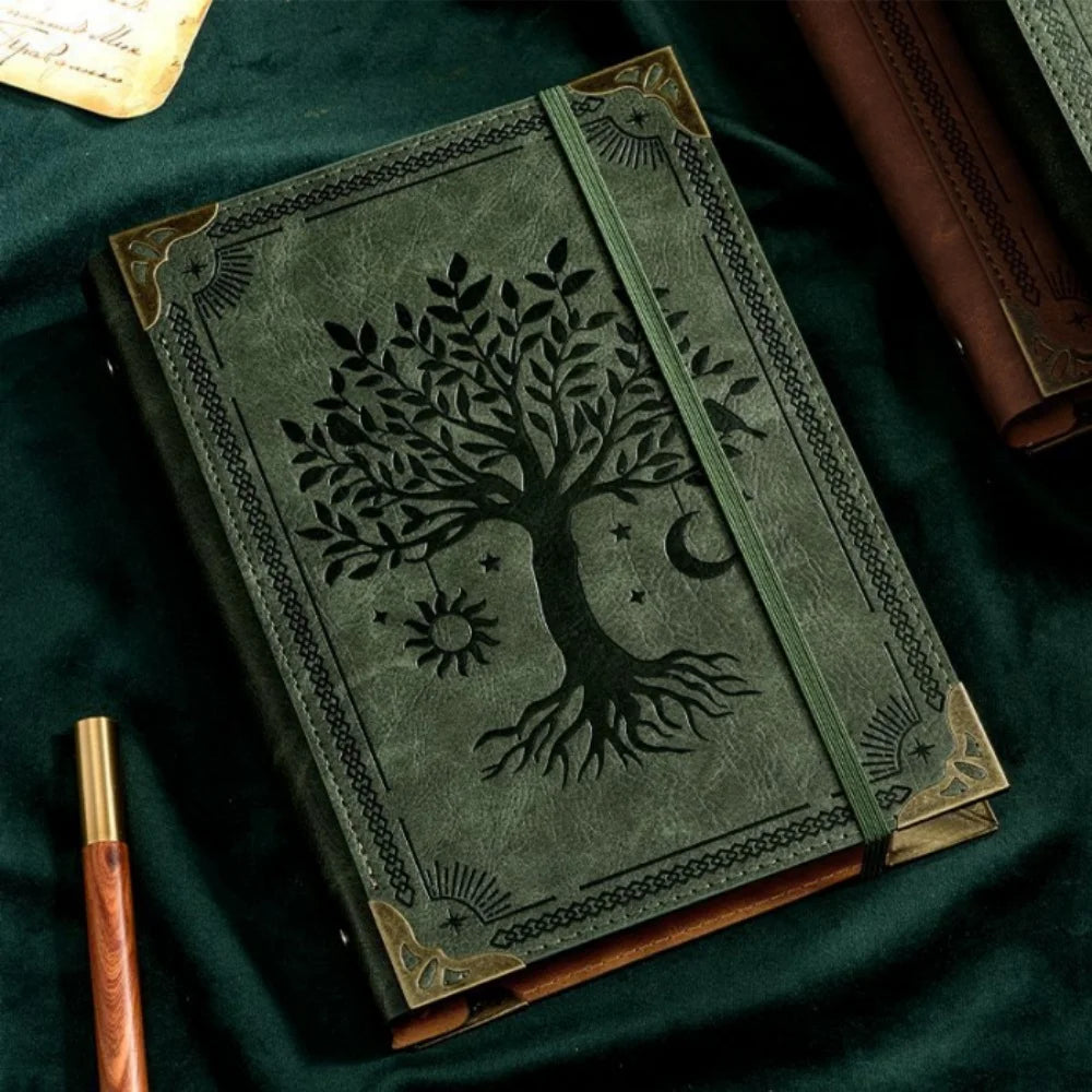Vintage Leather Journal, Handmade Embossed Tree of Life Travel Notebook, Refillable Writing Diary