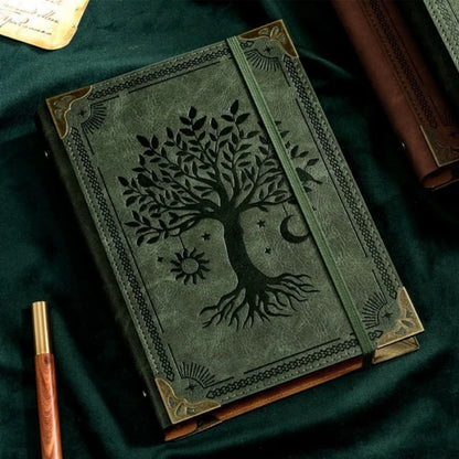 Vintage Leather Journal, Handmade Embossed Tree of Life Travel Notebook, Refillable Writing Diary