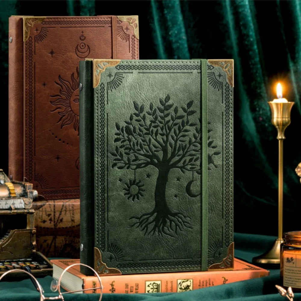 Vintage Leather Journal, Handmade Embossed Tree of Life Travel Notebook, Refillable Writing Diary