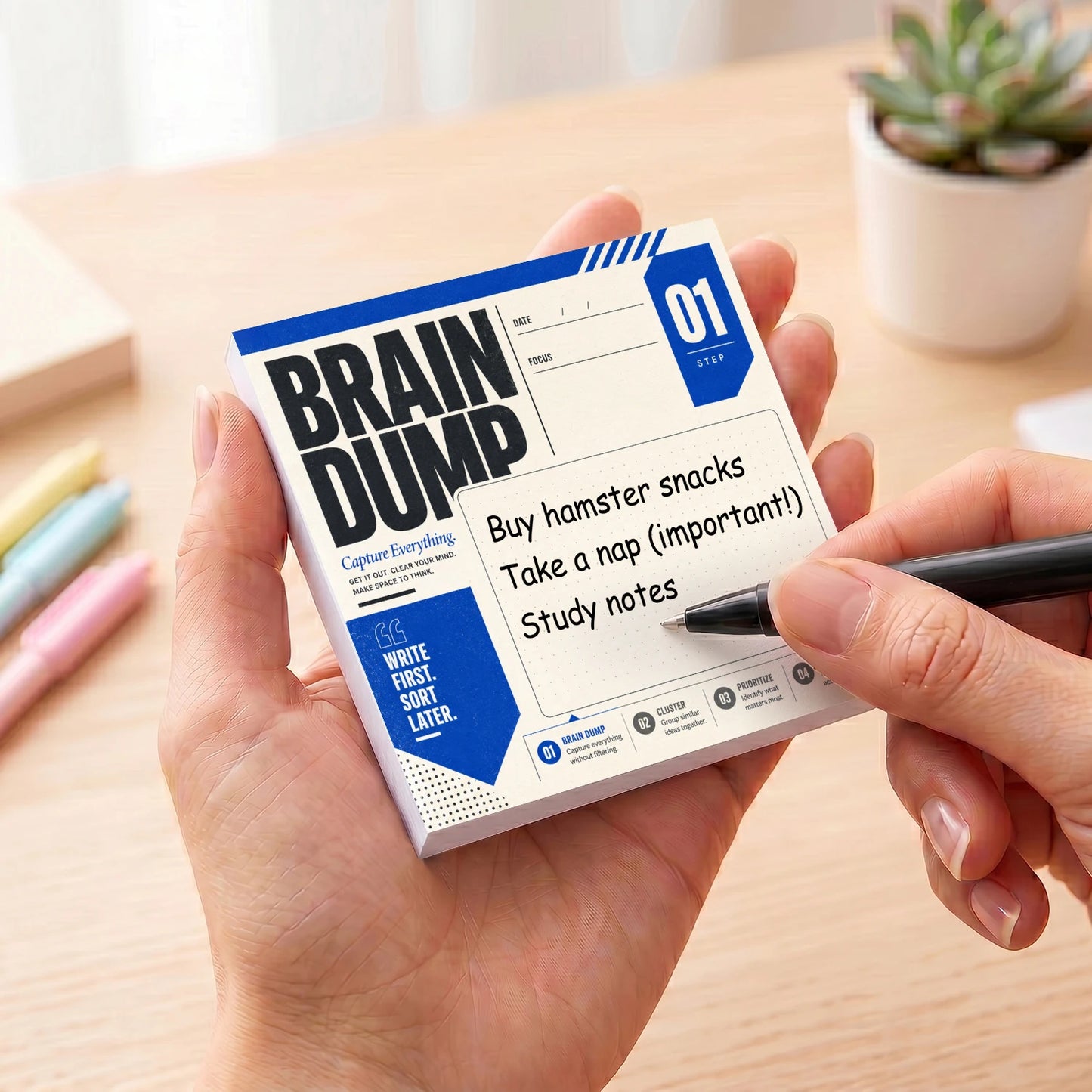 4Pcs Productivity Sticky Notes Set, Self Stick Memo Pads for to Do List, Brain Dump, Reset List and Tiny Win, 200 Sheets Total,