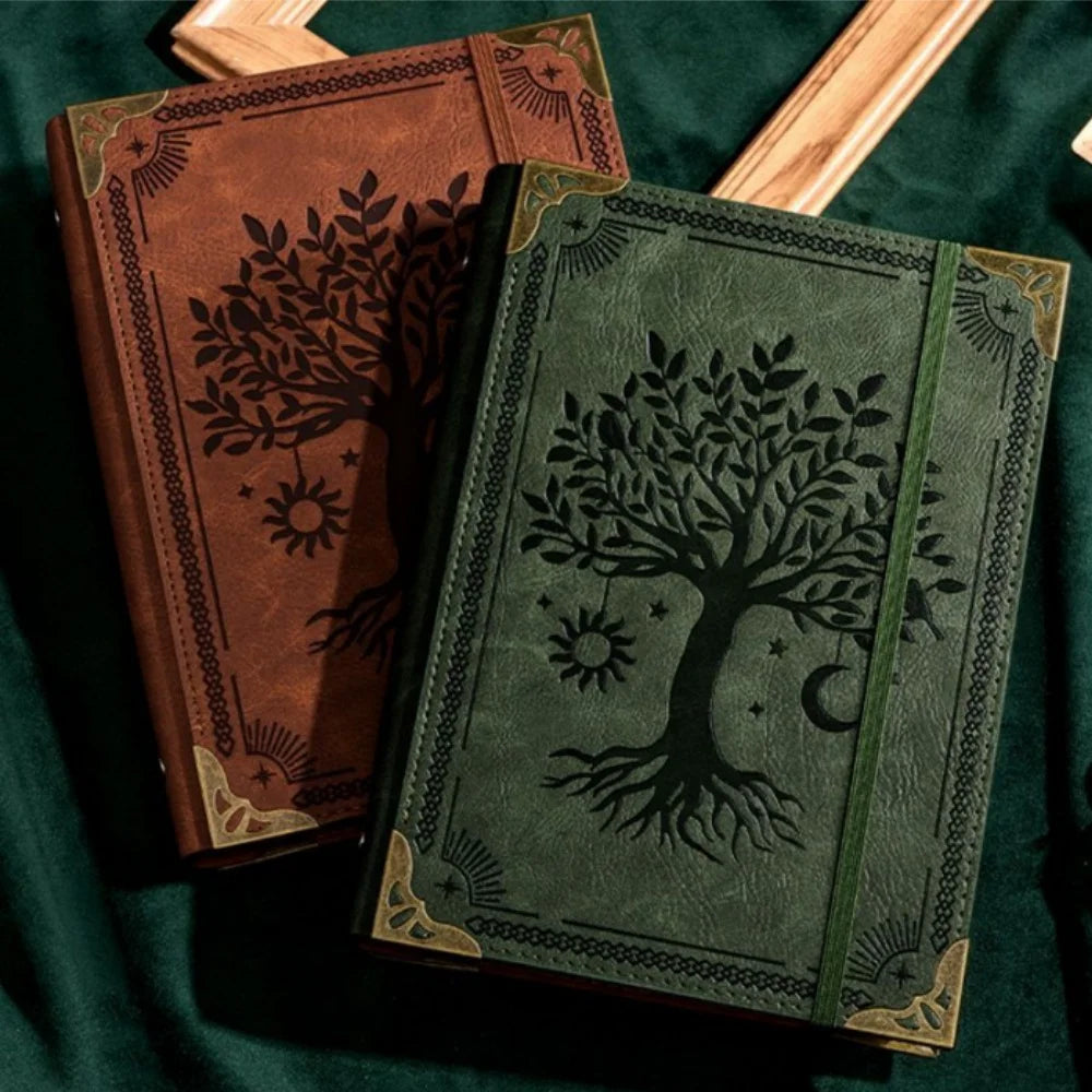 Vintage Leather Journal, Handmade Embossed Tree of Life Travel Notebook, Refillable Writing Diary