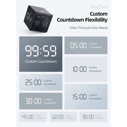 Llano Ticktime Pomodoro Timer Cube - Boost Productivity with Silent Alerts, Vibration, and Adjustable Sounds, Perfect for ADHD and Task Management